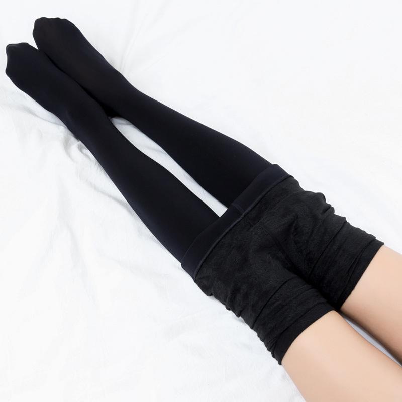 

Женские осенне-зимние черные тонкие флисовые леггинсы и телесные колготки средней толщины с флисовой подкладкой и пушистые One Size