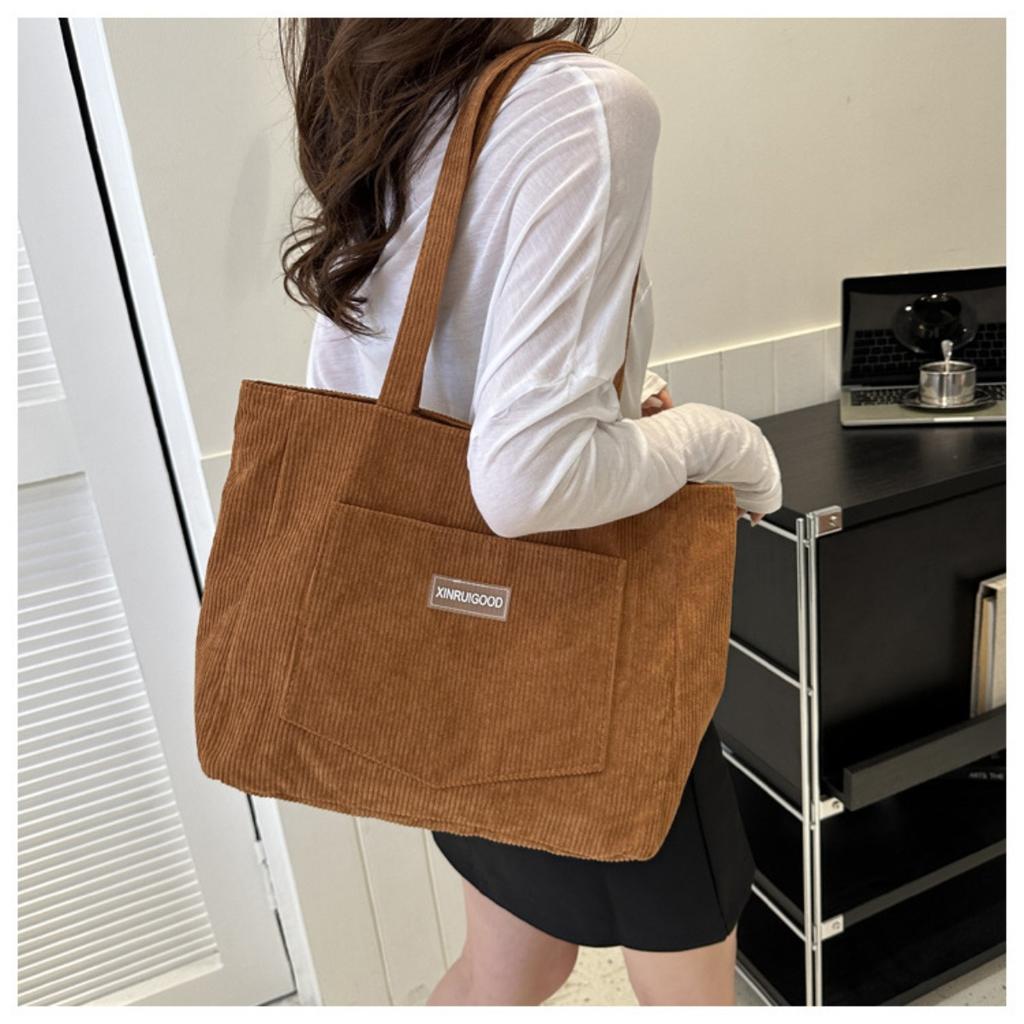 Velkokapacitní taška tote, Dámská módní manšestrová taška přes rameno, Taška do podpaží ve stylu lesa, Kabelka