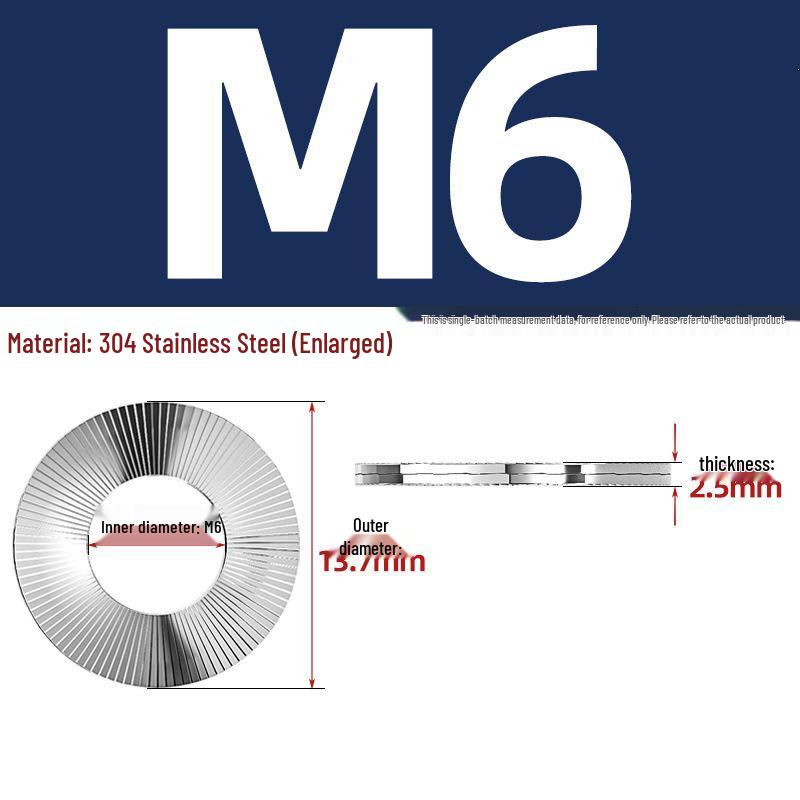 304 Stainless Steel Double Stack Self-Locking Washer with 65Mn Manganese, Anti-Loosening, Double-Sided Tooth Layer