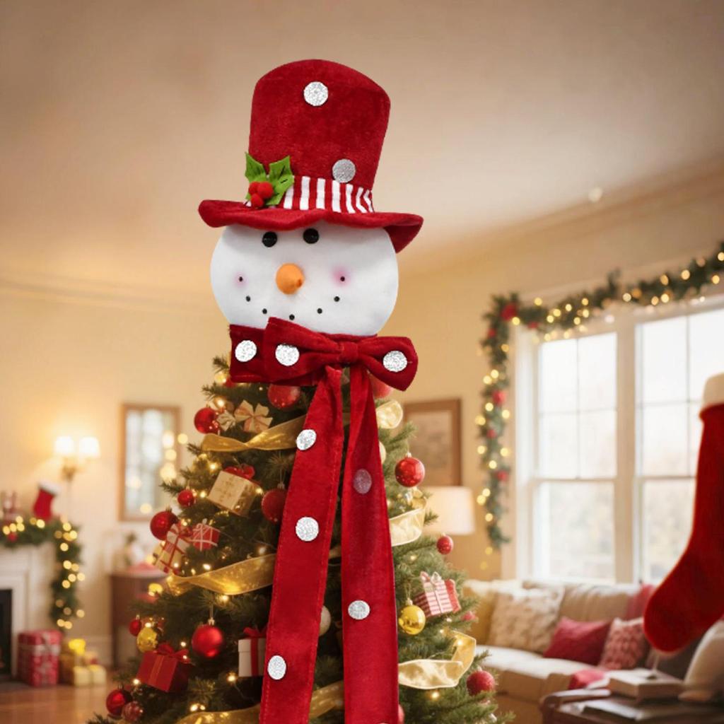 Snowman Head Christmas Tree Topper with Hat Scarf Holiday Decor for Nursery Door Indoor Winter Party Home Christmas Decoration
