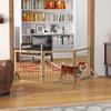 Folding Dog Gate with 3 Panels and Triangular Feet, 210x70 Cm, Natural Wood