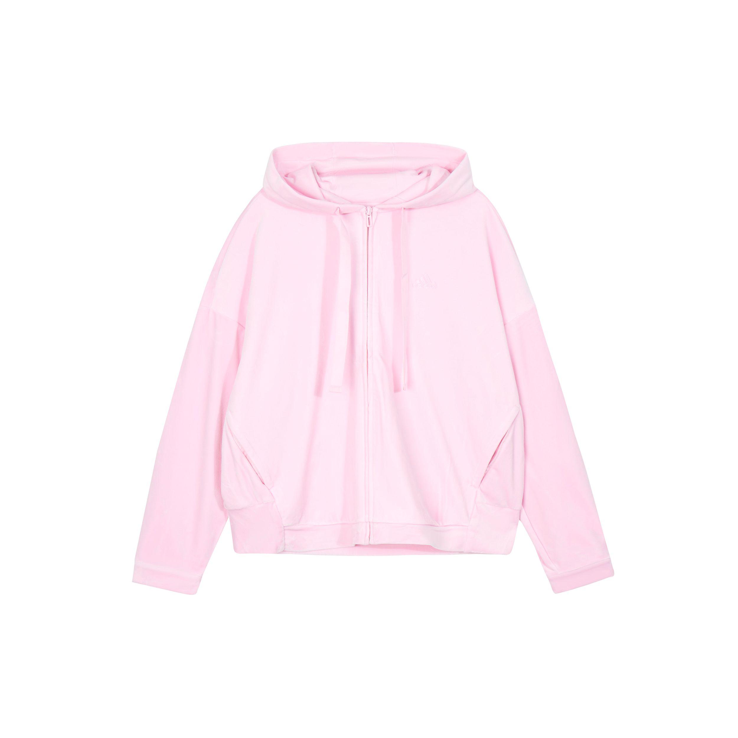 Adidas Originals Velour Hooded Jacket Women Clear Pink IV7565 L