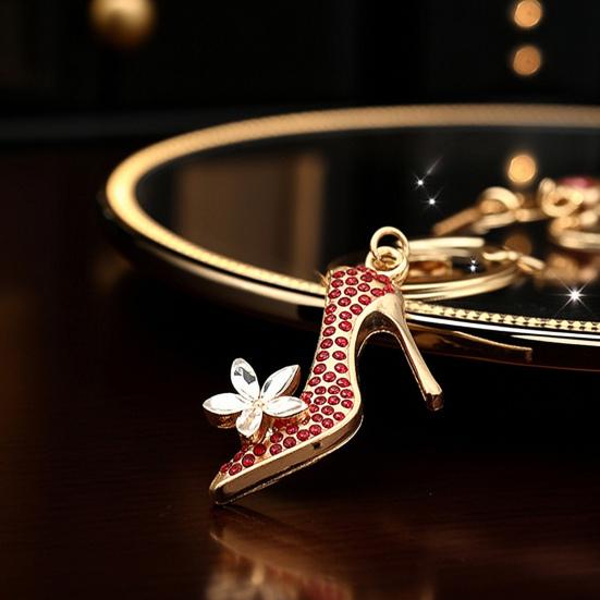 Keychain Pendant Sparkling Rhinestones High Heels Charm Key Chain with Lobster Clasp Electroplated Key Holder Bag Accessory