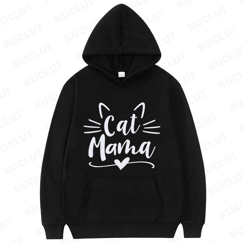 Cat Mama Print Hoodies Fashion Casual Long Sleeve Sweatshirts for Autumn Winter Clothing Mom Sportwear Fashion Women Clothes