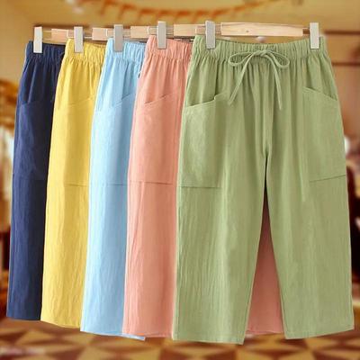 Women's Summer Loose Thin Section Seven Pants Middle-aged and Elderly Straight Casual Elastic Waist Pants