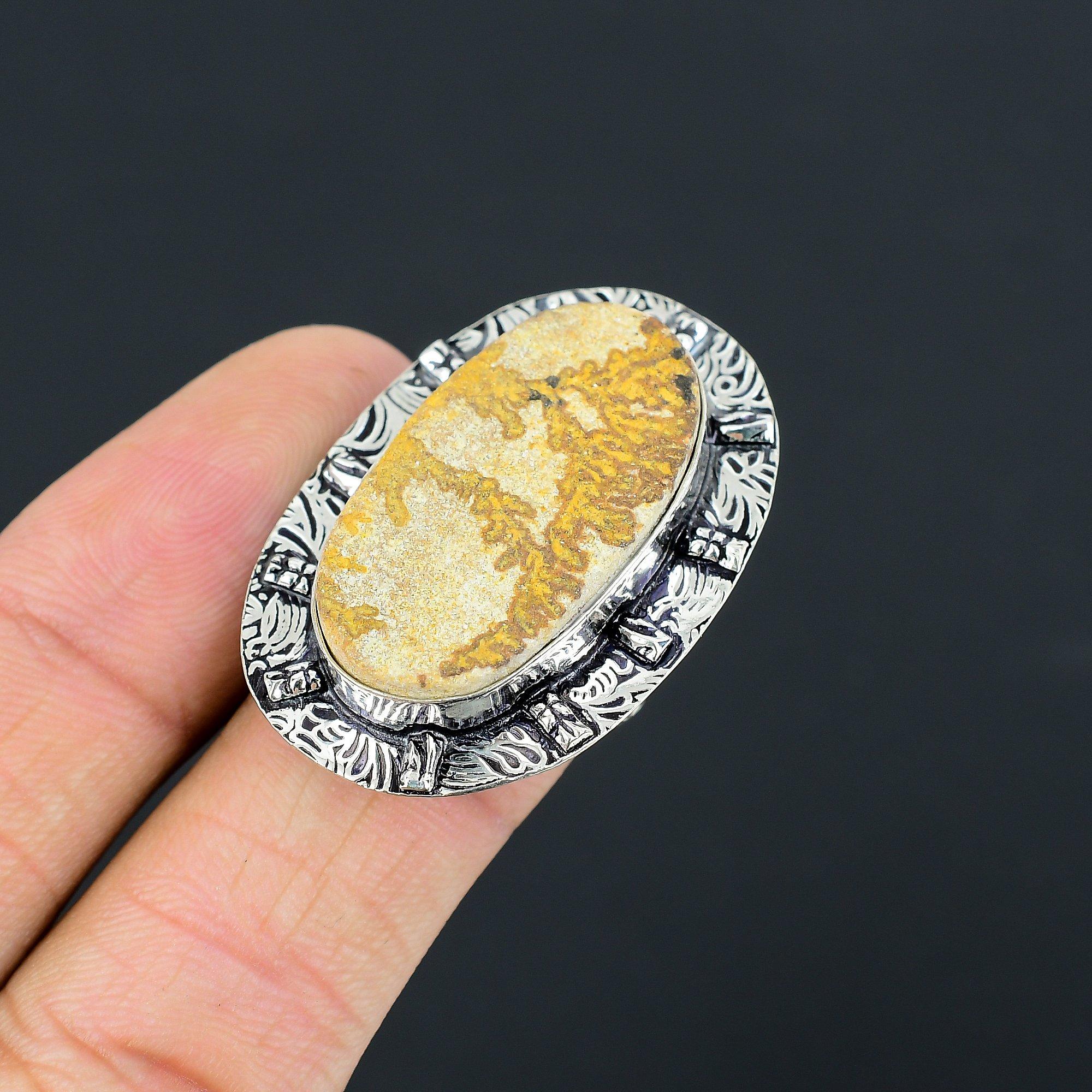 925 Sterling Silver Natural Psilomelane Dendrite Multi Stone Wedding Ring US 8 8