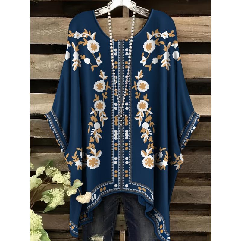 

Ethnic flower all over printed large size T-shirt S