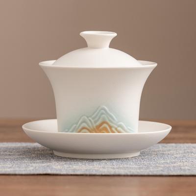 Set da tè Kung Fu di lusso leggero "Mille miglia di paesaggi" Ciotola con coperchio Sancai per fare il tè, tazza da tè, tazza del maestro, prodotto singolo di alta gamma Guochao