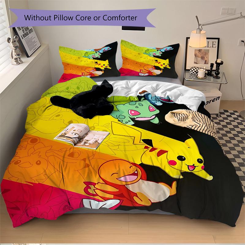 3pc Pokémon Bedding Set Guest Room Bedroom Decor Christmas Halloween Decor Gifts- All Seasons (No Insert)a1013083