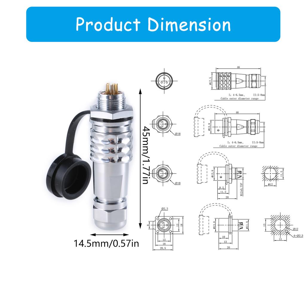 SF12 Connector Plug 2 To 9Pin Waterproof Aviation Socket Set for Professional Photography Equipment Cable Connector