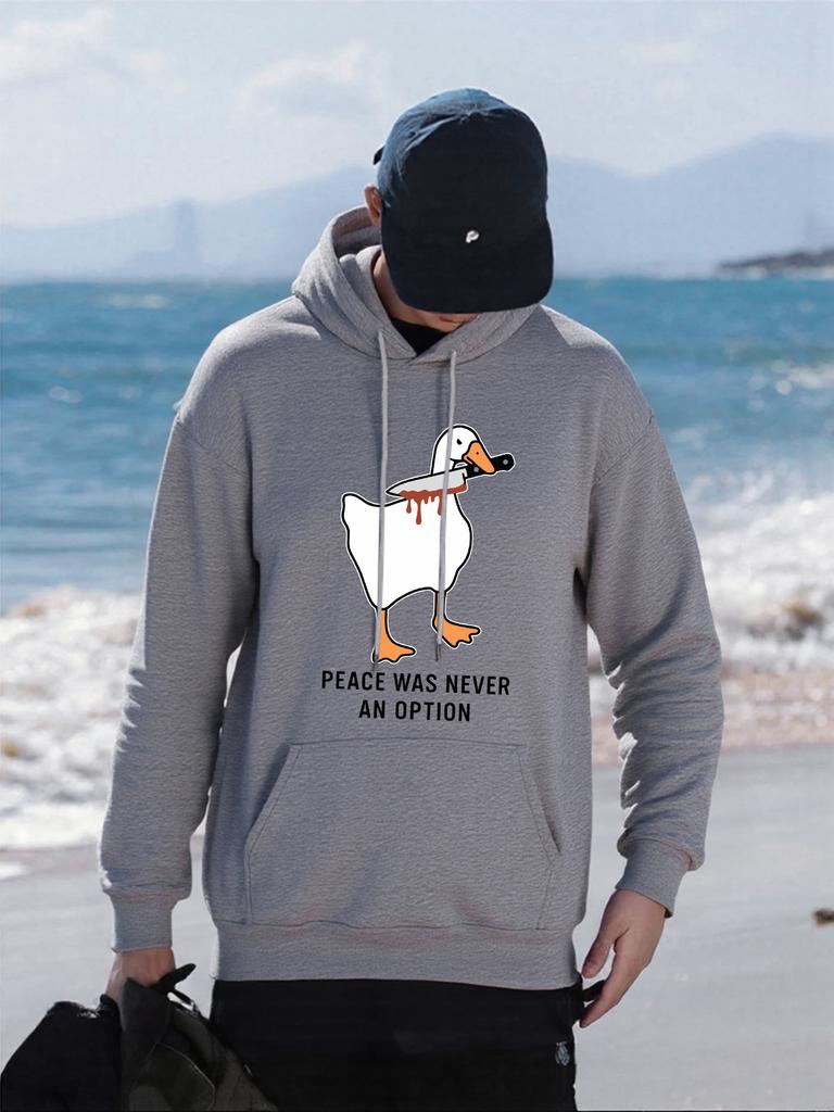 Peace Was Never An Option Duck Printing Hoody Men Hip Hop Fleece Hoodies Casual Loose Pullovers Comfortable Pocket Sportswear