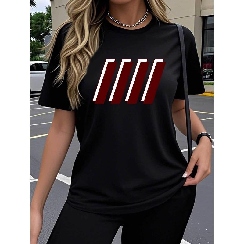 

Single-Pack Women s Short-Sleeve T-Shirt, Geometric Diagonal Bar Trendy Art Creative Design Fun Popular Print Pattern, 4XL чорний