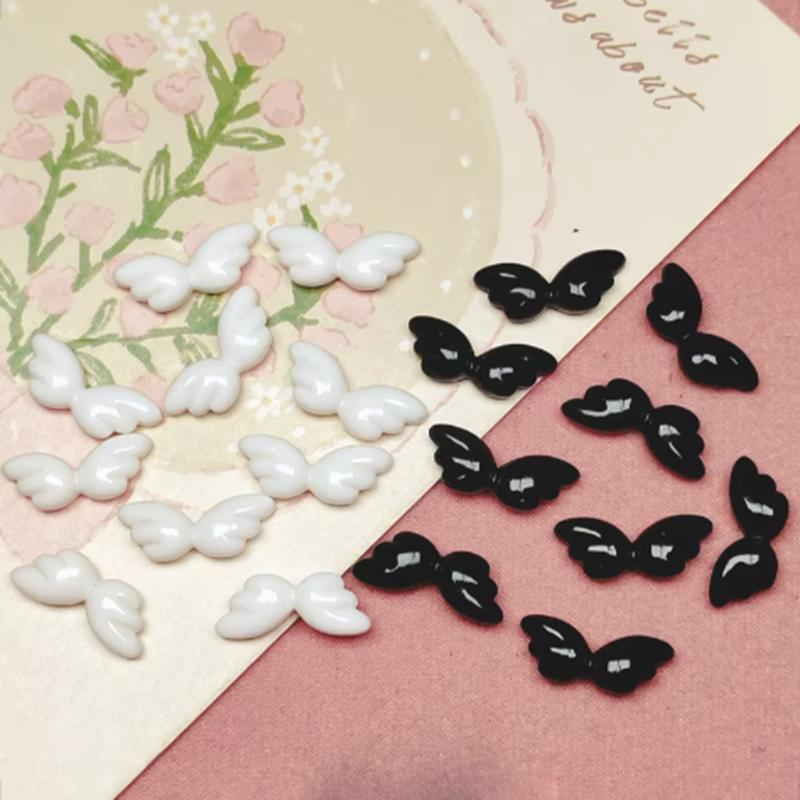 

30 Pcs Latest Cute Small Animation Bright Black And White Wings Resin Scrapbook Diy Jewelry Manicure Wedding Hairpin Accessories A59