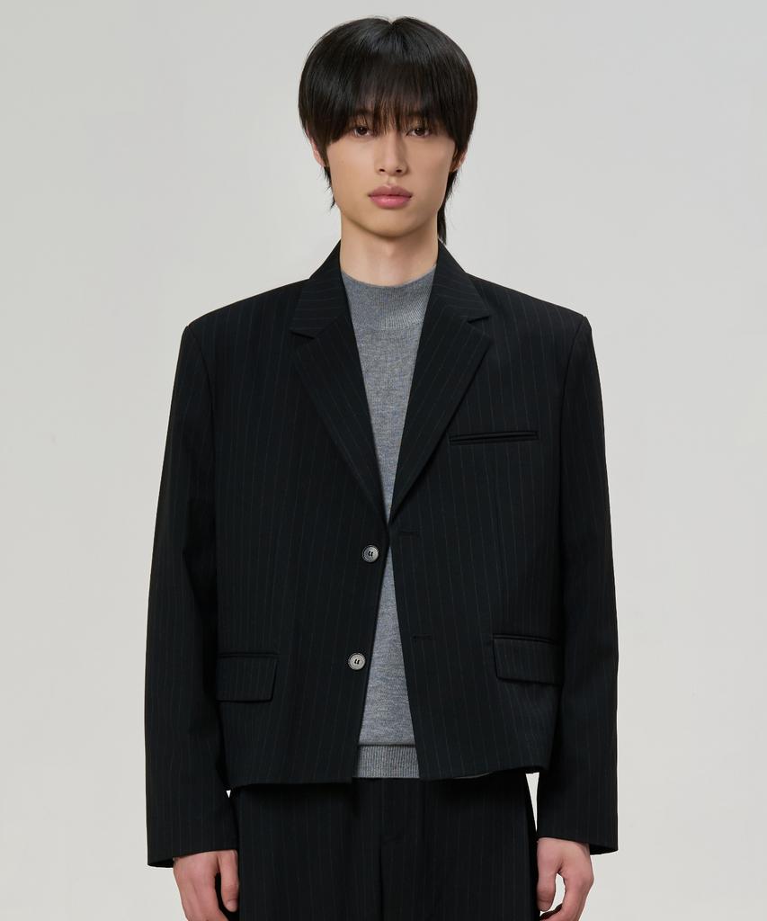 Hyoji 2-Button Crop Blazer (Striped)