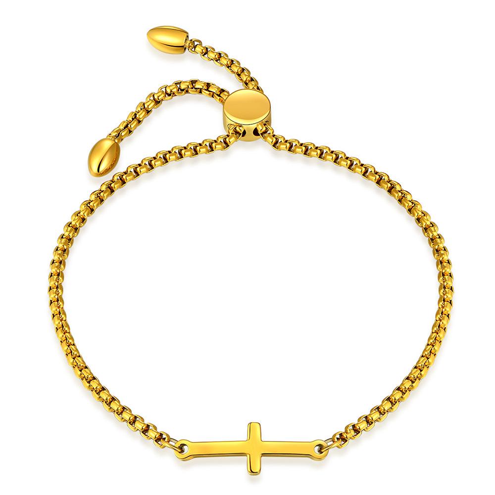 European & American Style Adjustable Titanium Steel Cross Bracelet for Women - Available in Three Colors, Laser Engraving Option