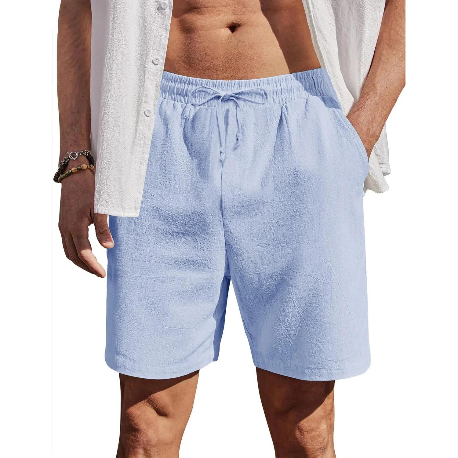 

Men s Cotton Linen Shorts Beach Style Lightweight Breathable Casual Short Pants Vacation Hawaii Loose Fit Comfortable Shorts XXXL небесно-голубой