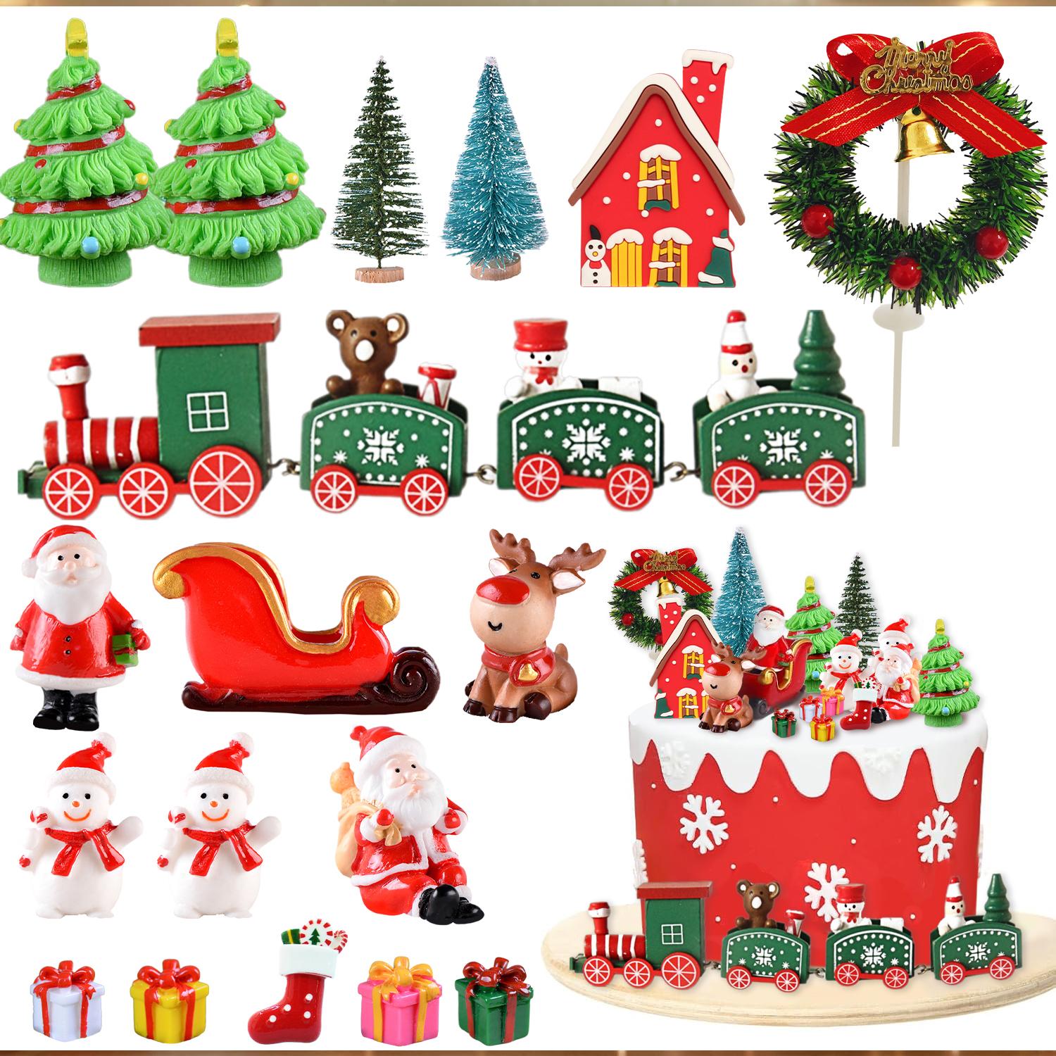 18 Pieces Christmas Cake Decoration Train Christmas Tree Santa Sleigh Reindeer for Christmas Themed Birthday Party Supplies