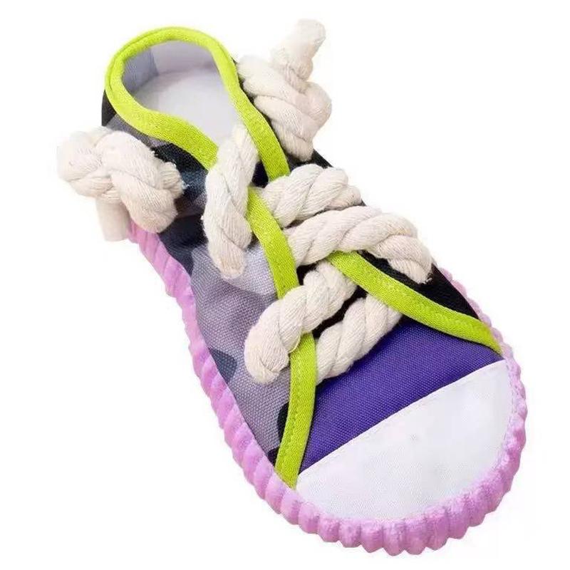Dog Toy Squeaky Slipper Chewing Dental Rope Knot Corgi Teddy Boredom Buster Pet Energy Burner