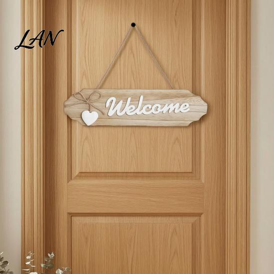 Rustic Hanging Door Decor Front Welcome Sign, Pastoral Style Wall Decoration, Wooden Ornament for Guest with Hemp Rope Home Entrance Farmhouse