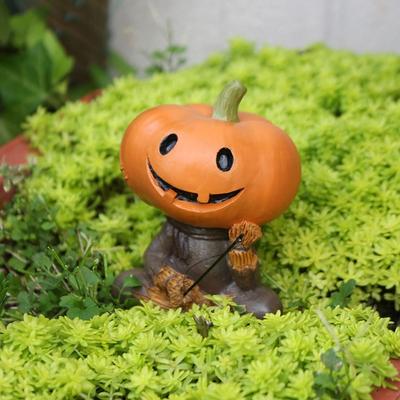 Cute Pumpkin Elf Sculpture Resin Miniatures Figurine Pumpkin Scarecrow Fishing Statue  Balcony