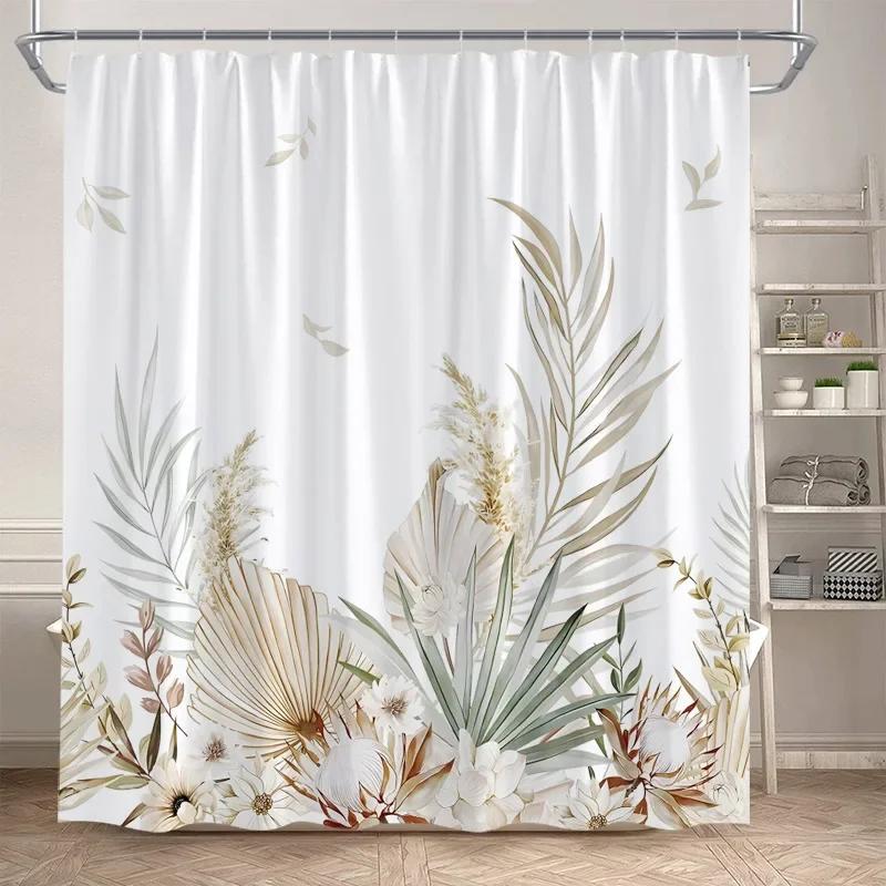 Leaves Shower Curtain Green PTropical alm Leaf Monstera Plant Bath Curtains Set Polyester Fabric Home Bathroom Decor with Hooks