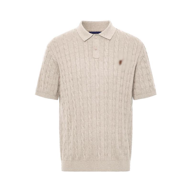 Herren Slim-Fit Zopfmuster Polohemd - Atmungsaktive Sommerstrickware L helle khaki
