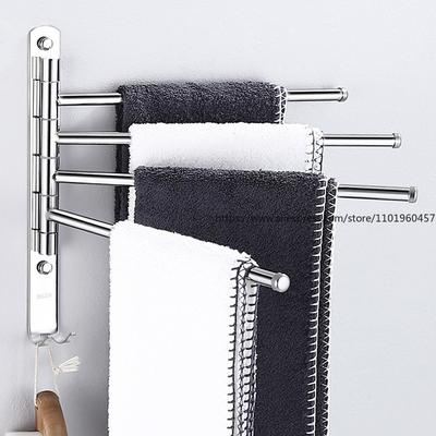 Badezimmer Drehbarer Handtuchhalter Faltbarer Beweglicher Handtuchständer Ohne Bohren 304 Edelstahl Badezimmerregal Vier Stangen