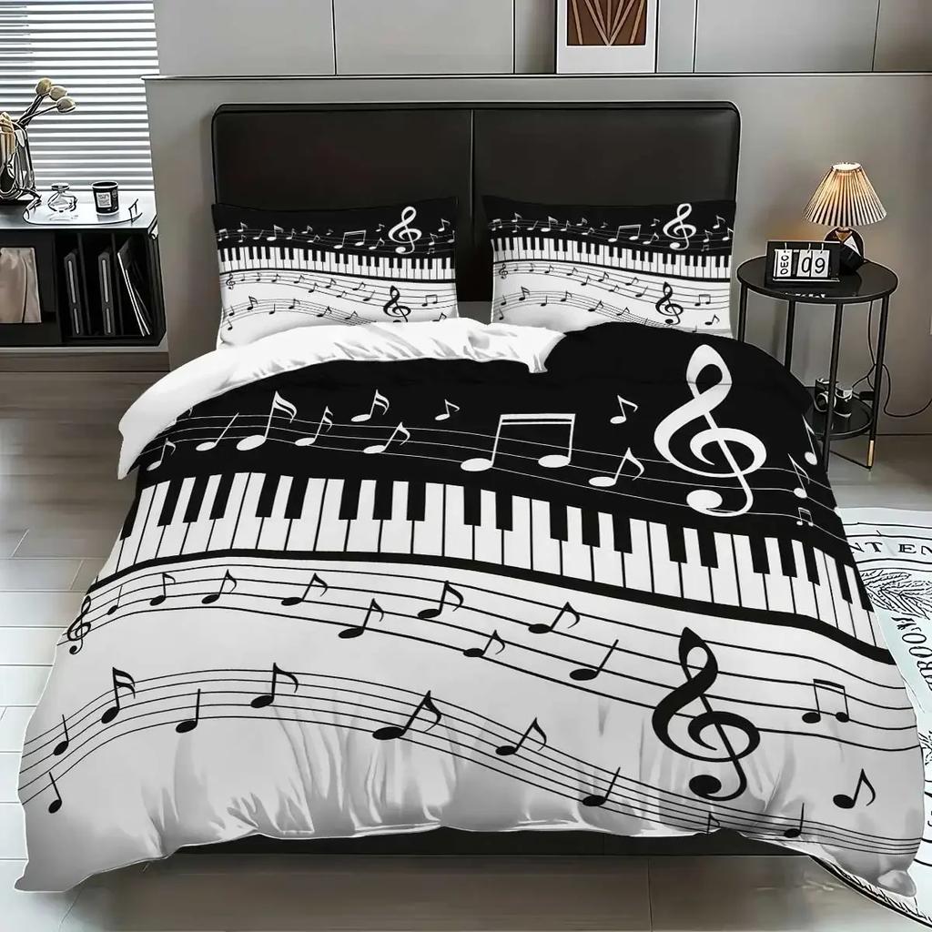 3pcs Music Score Pattern Printed Bedding Set 1*quilt Cover+2*pillowcasefor Teenagers and Adult Bedroom Birthday Gift