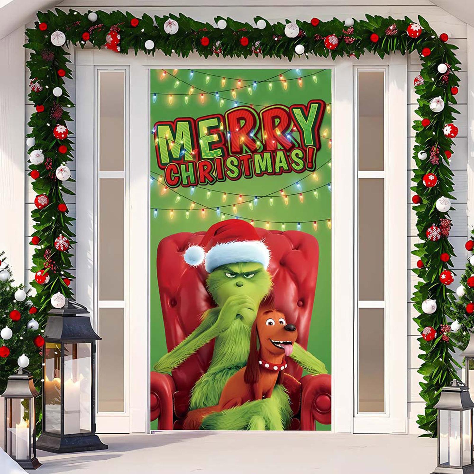 

Рождественский чехол на дверь, декоративное подвесное полотно, зеленый чехол на дверь, рождественская дверная занавеска, новогодний гобелен, чехол на дверь, фон One Size
