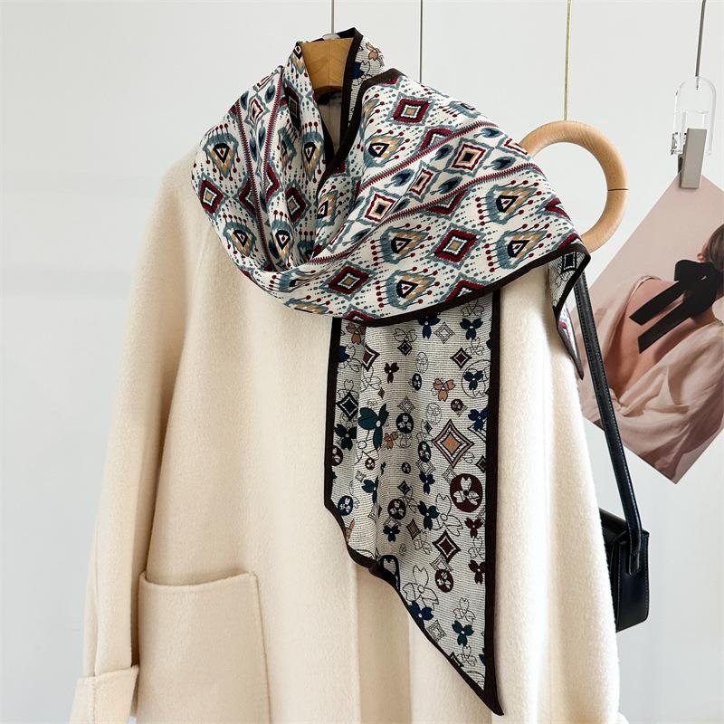Double-layer Double-sided Silk Silk Scarf Korean Version of the New Autumn and Winter Light Luxury Versatile Diagonal Long Streamer Scarf