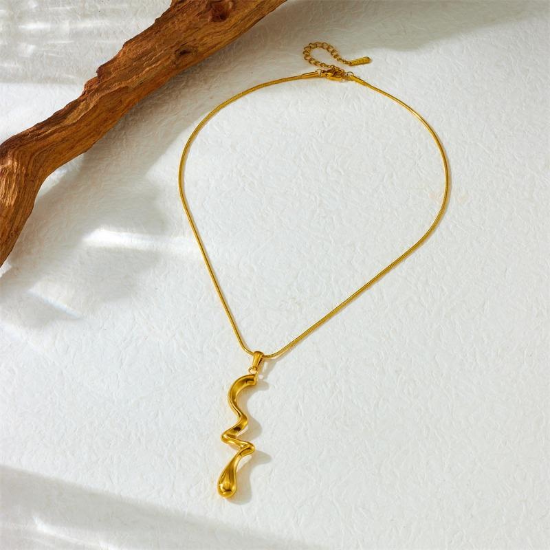 Gold Snake Chain Abstract Wave Drop Necklace золотой