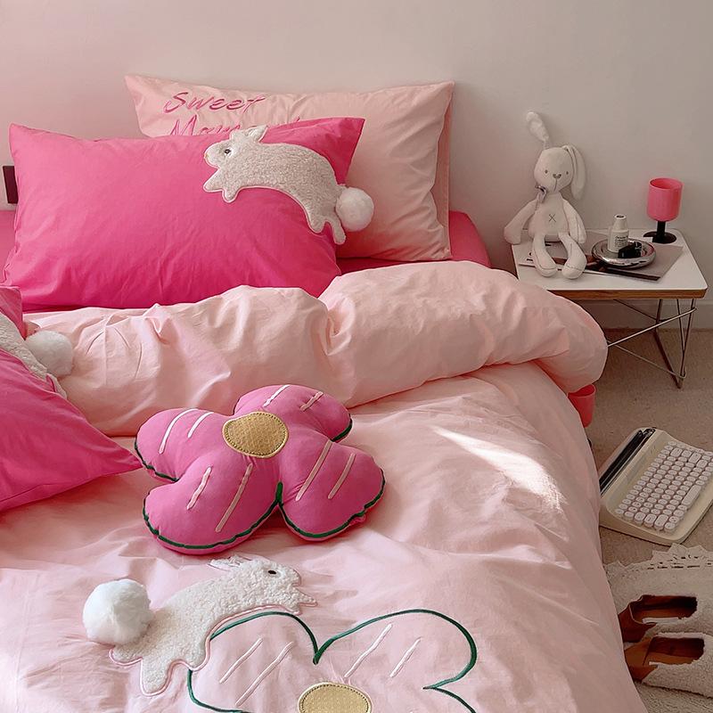 Pure Cotton Washed Cotton Embroidered Pure Cotton Four-piece Quilt Cover Sheet