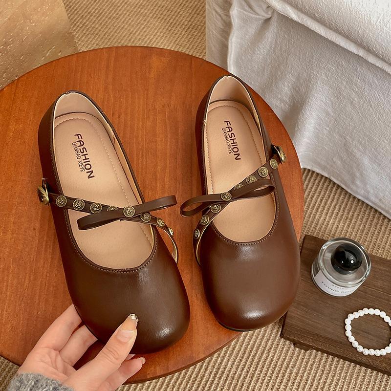 Women Shoes 2025 Spring Fashion Bow-knot Lightweight Women's Flats Vintage Comfortable Soft Sole Metal Decoration Mary Jane Shoe