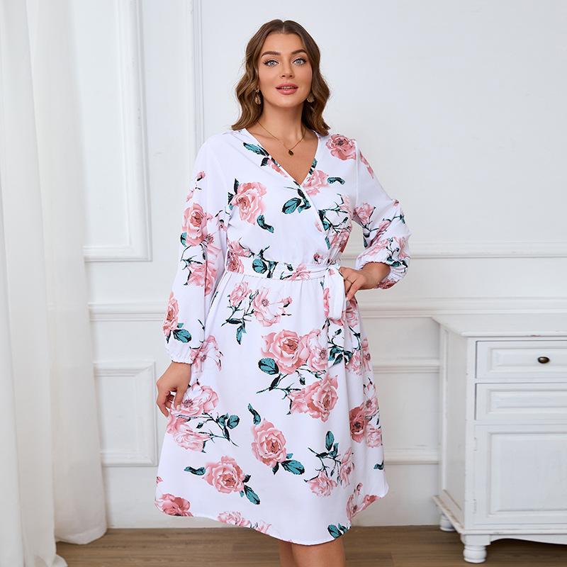 

Новое женское платье с рукавами-фонариками и V-образным вырезом большого размера с принтом 4XL белый