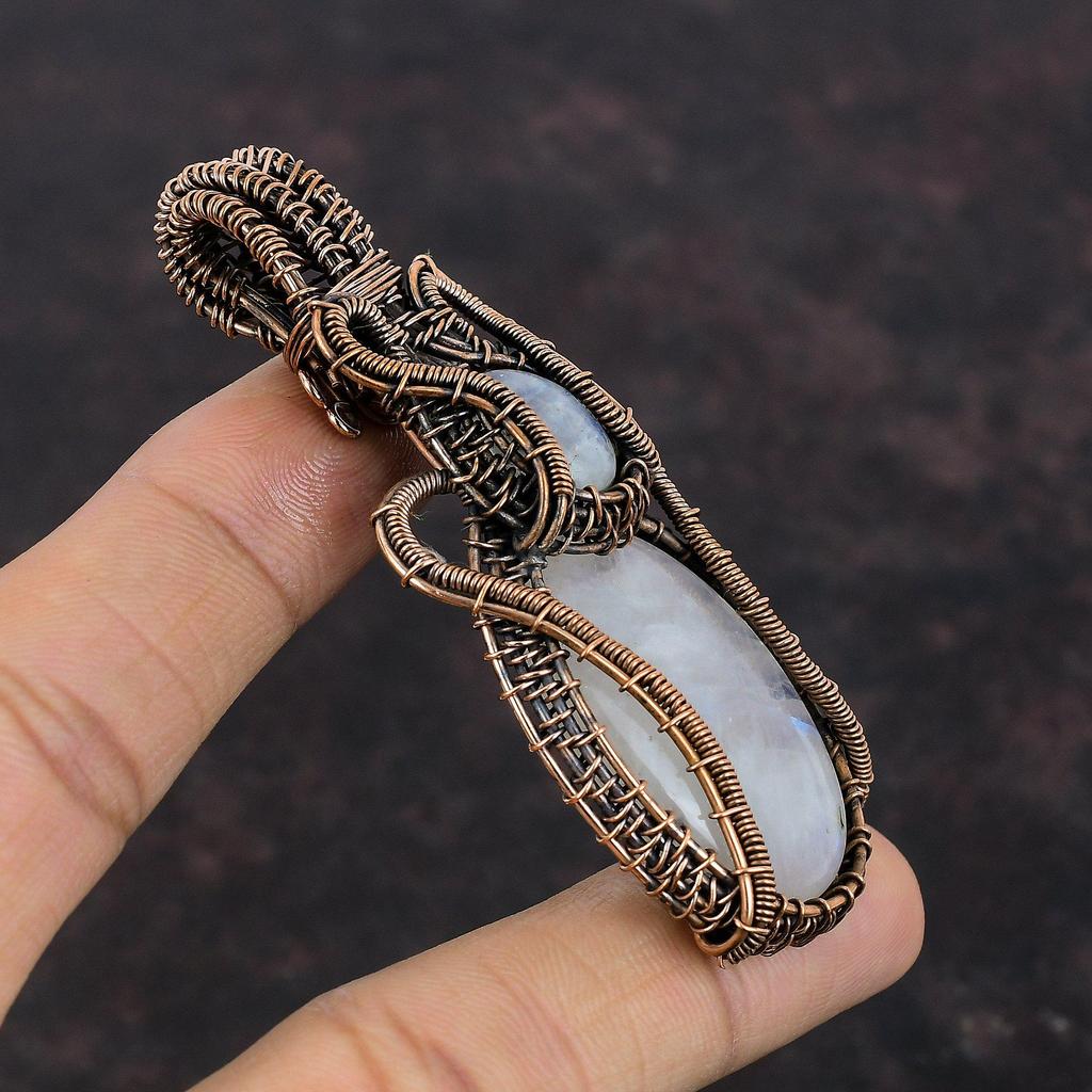 Rainbow Moonstone Pendant Copper Wire Wrapped Jewelry Natural Gemstone Pendant Handmade Jewelry Copper Pendant For Gift Wire Wrapped Pendant
