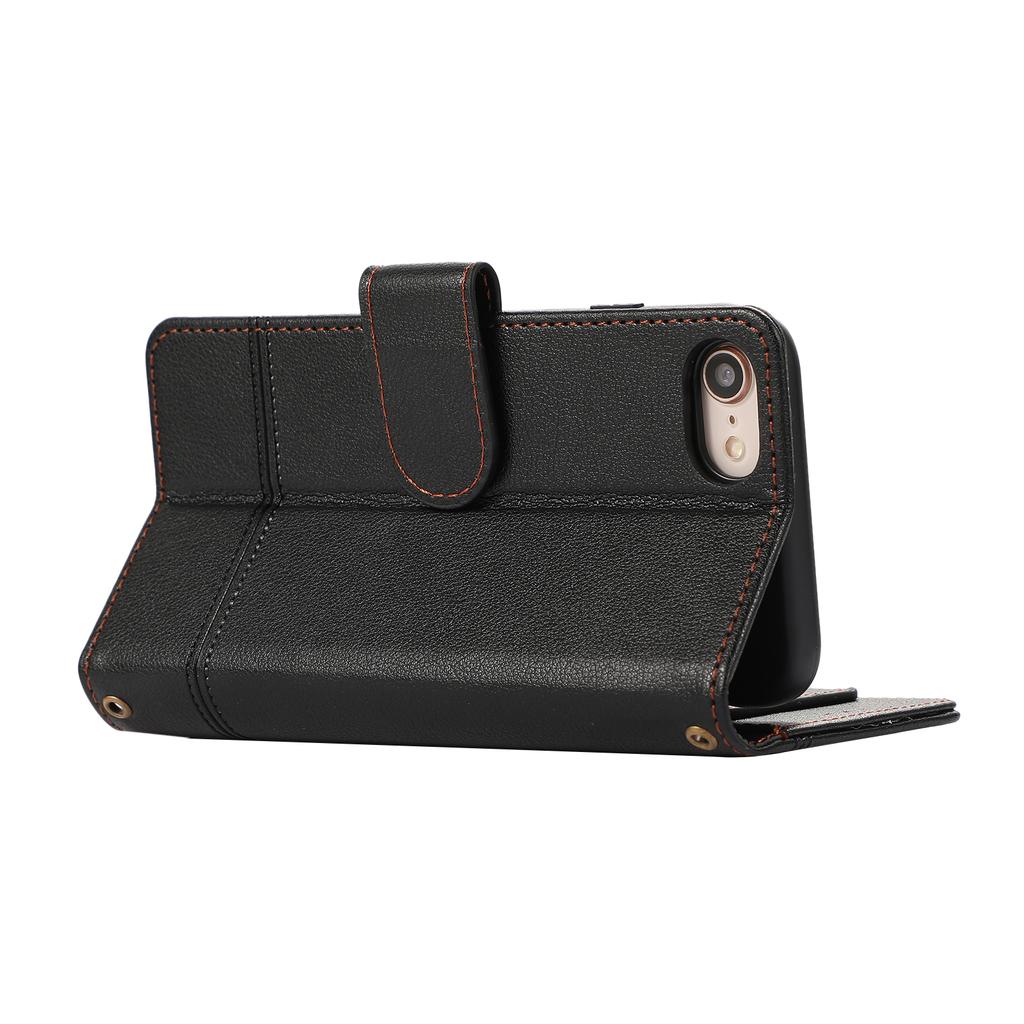 For iPhone SE (2022)/SE (2020)/7/8 4.7 inch Cell Phone Case PU Leather Wallet Cover with 2 Straps