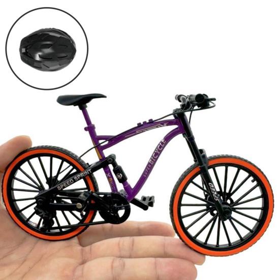 Alloy Bicycle Model with Base Helmet Rotary Pedal Wheels Realistic Educational Mountain Road Bicycle Toy Mini Finger Cycling Bike Desktop Decoration