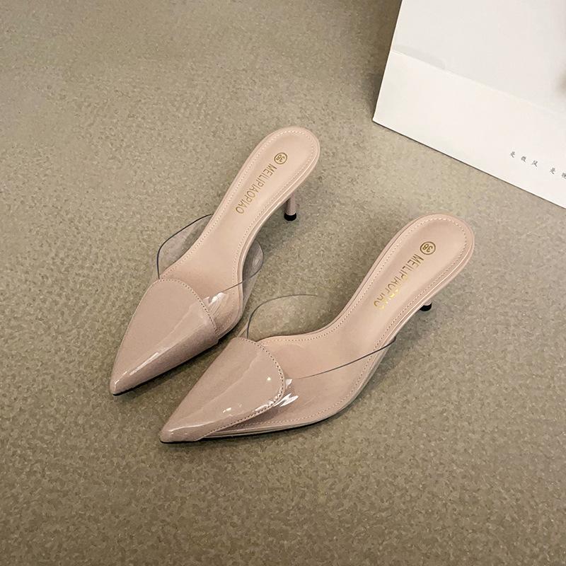 Spring and Summer New High-heeled Bag Head Sandals Women's Pointed Transparent Love Slippers Fashionable Thin-heeled Cool Slippers Women's Outer Wear