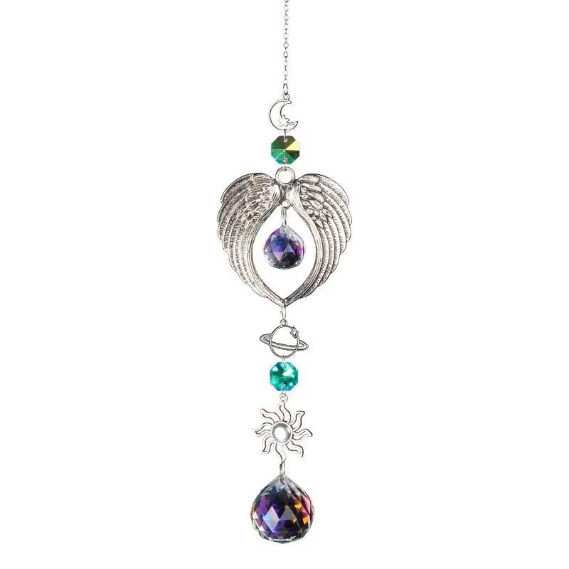 Crystal Angel Wings Wind Chime Sun Catcher Diamond Prisms Pendant Hanging Decoration Dream Catcher Home Garden Decor Windchime