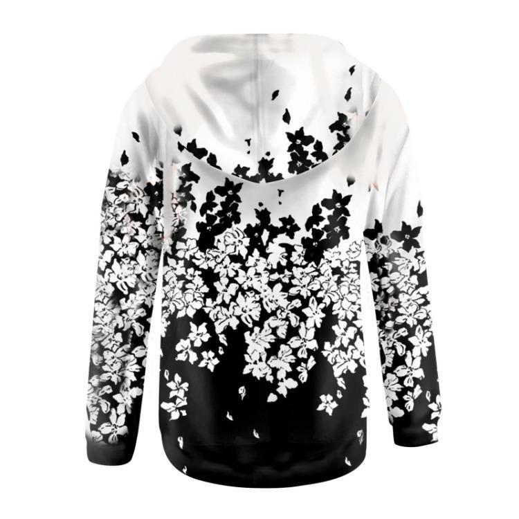 Loose Casual Women Hoodie Full Zip Long Sleeve Floral Print Jacket With Pockets