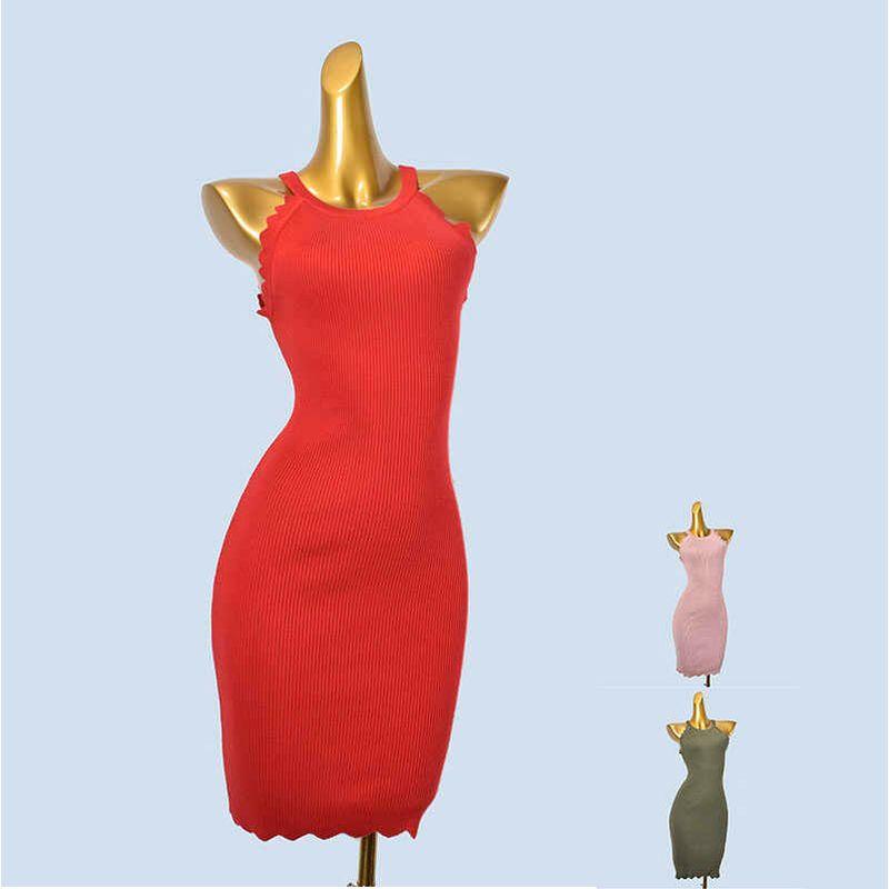 Export Single Spring and Summer Sleeveless Halter Knitting Silm Hip-Wrapped Short Dress Inner Wear Outer Wear Sexy Slimming Women