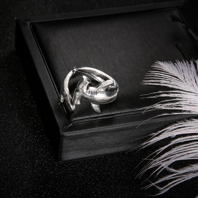 2 Pieces Animals Shark Rings Open Adjustable Ring Alloy Jewelry Decoration Rings Best Gift for Women Men Girls Boy Teens