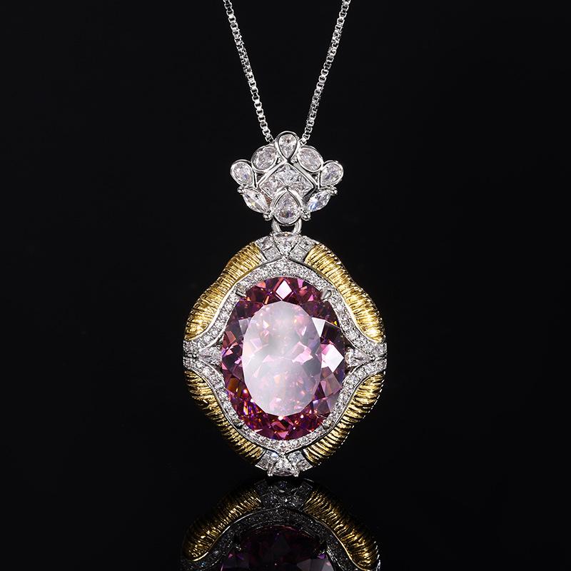 Jewelry Copper Bottom Gold-Plated Simulation Red Corundum Blue Spinel Temperament Retro Pendant 15 * 20