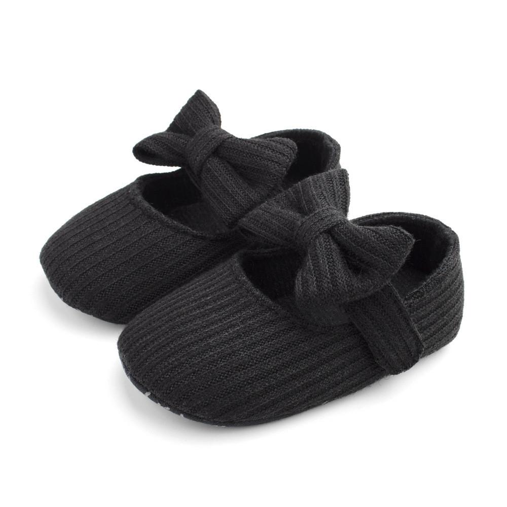 

Baby Girls Soft Sole Floral Toddler Shoes With Non Slip Sole For Crawling And Walking Black Bow,12cm