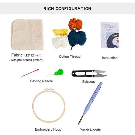 Punch Needle Starter Kits Punch Needle Tool DIY Rug Punch Beginners Kit with an Adjustable Punch Needle Embroidery Frame 7.8x7.8 Inch (Blue Sea
