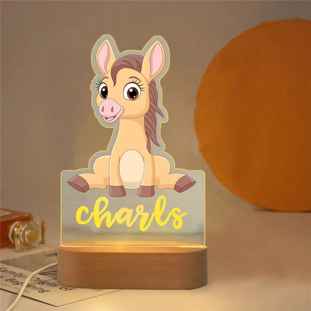 Personalized Animal Night Light - Custom Name Acrylic Lamp for Kids Bedroom Decor Baby Birthday Christmas Gift