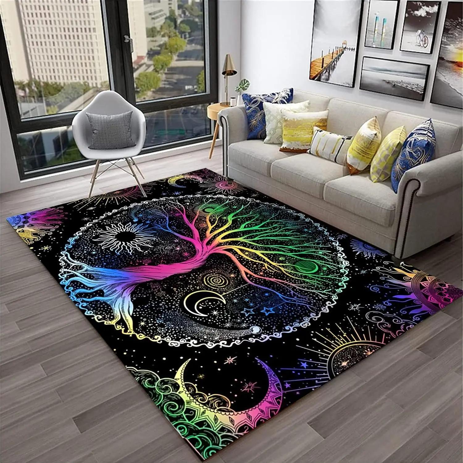 Moon Phase Tree of Life Area Rug Sun and Moon Carpet Bohemian Decor Mats for Bedroom Home Dorm Bohemian Home Decoration Carpet 40x60cm