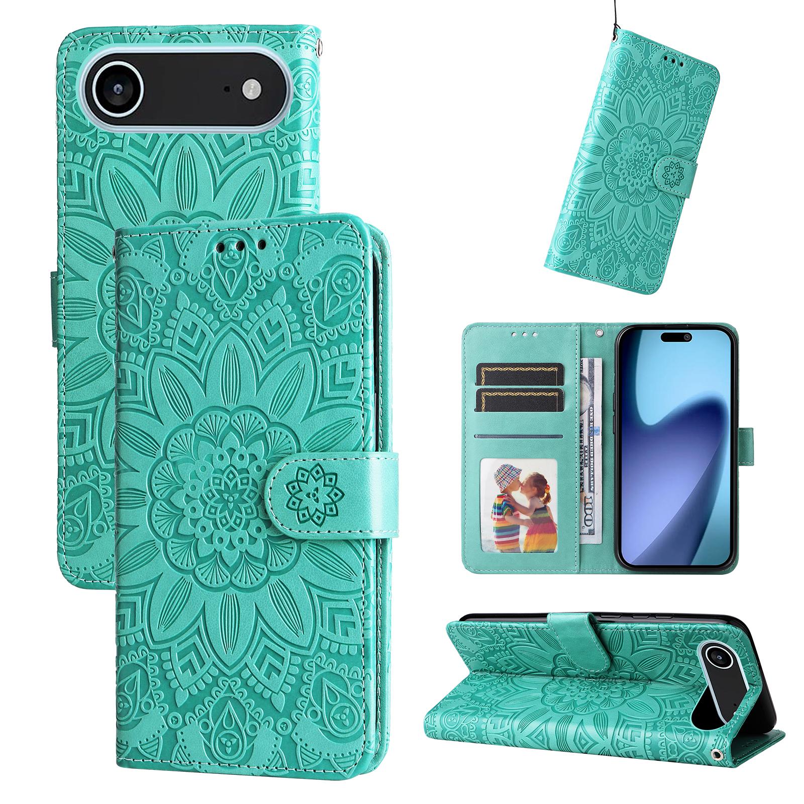 

For iPhone 17 Air Case Sunflower Imprint Leather Wallet Phone Cover Green