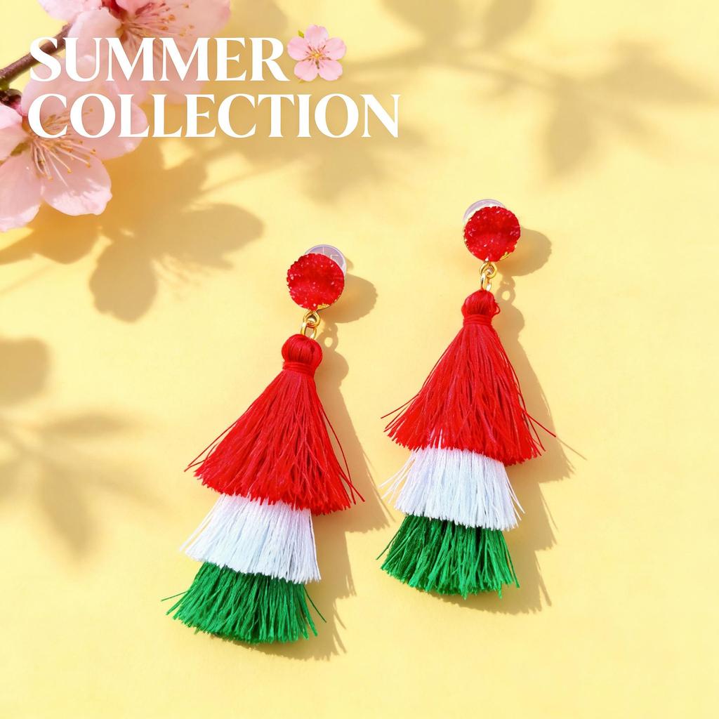 New Multi-Layer Tassel Pendant Women's Earrings In Red, White, and Green - Tower Style Stud Fashion Accessories.