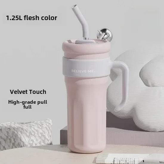 Women's Large-Capacity Stainless Steel Thermos with Handle and Straw